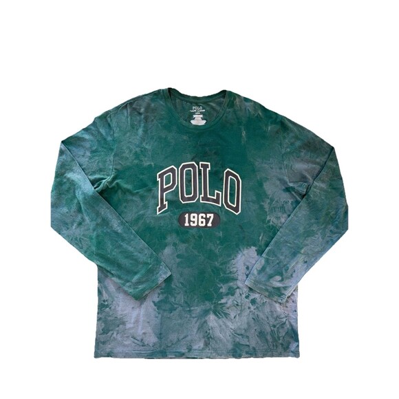 Polo Ralph Lauren Long Sleeve Tie Dye Logo Shirt Men’s Large Green 1967 Retro - Picture 1 of 7